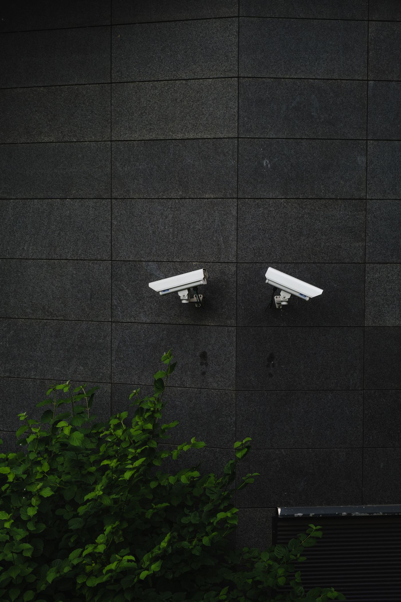 Two surveillance cameras on an exterior wall